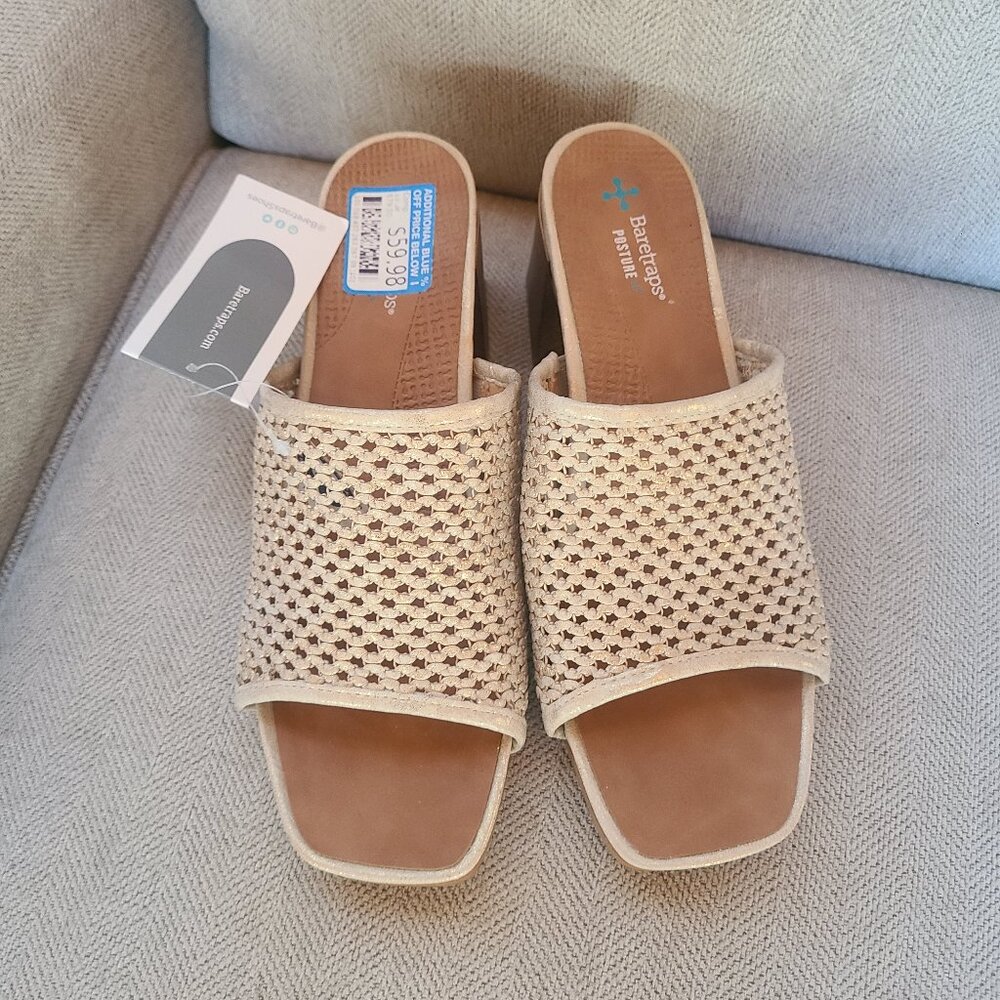 Baretraps Posture Branda Slip on Sandal Beige & Gold Size 10 New Orthotic Sole